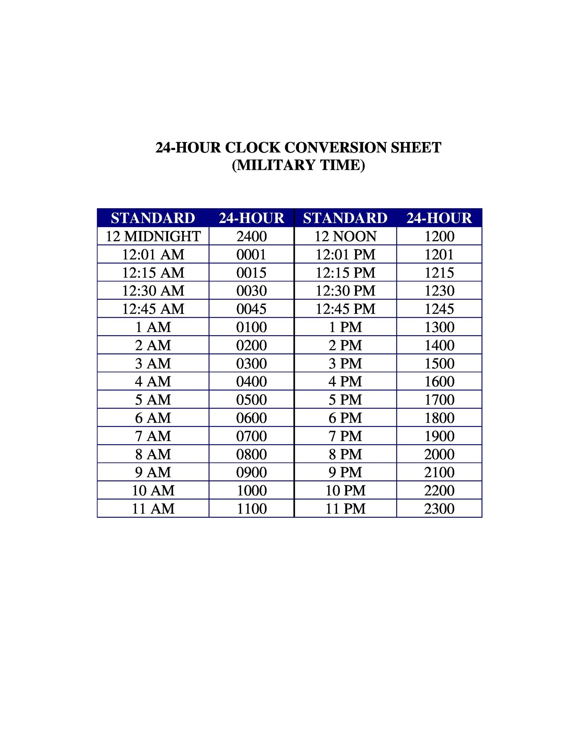 24 Hour Time Chart Printable Printable JD