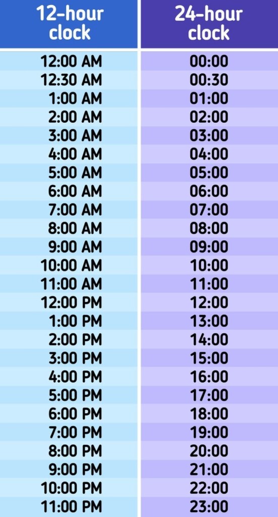 24 Hour Time Chart Printable Printable JD