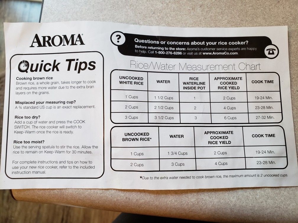 Aroma Rice Water Measurement Chart For Rice Cooker