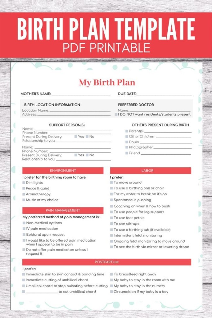 BIRTH PLAN PRINTABLE Birth Plan Template Printable Birth Etsy Birth 