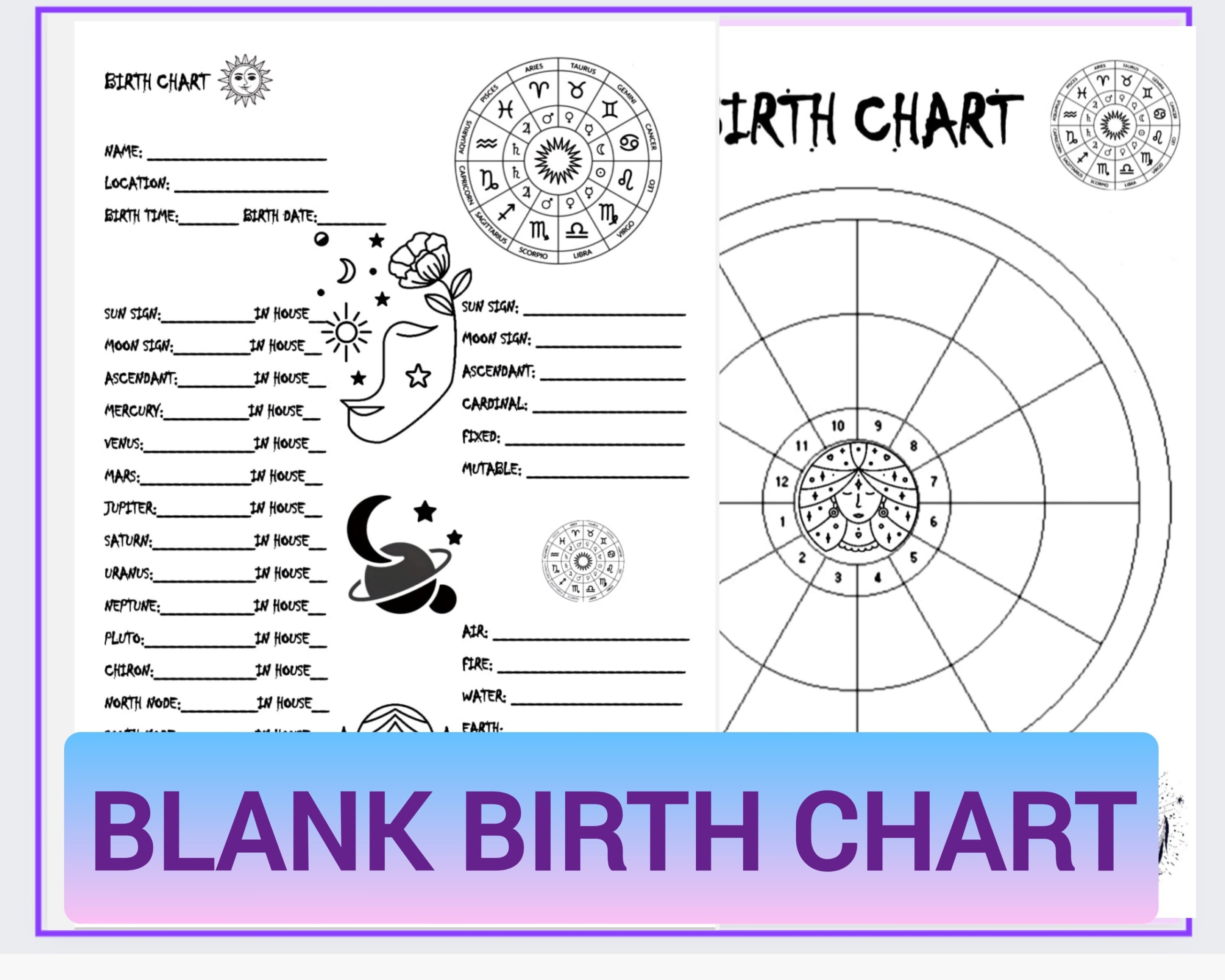 Blank Natal Chart Astrology PDF Birthchart Printables Etsy