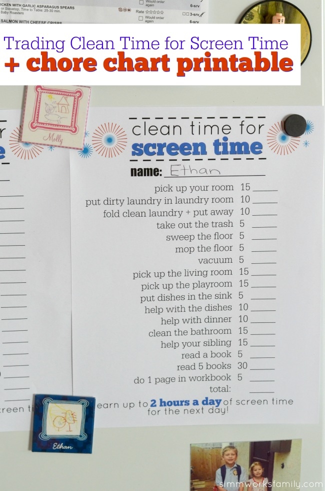 Clean Time For Screen Time Free Chore Chart Printable Screen Time 