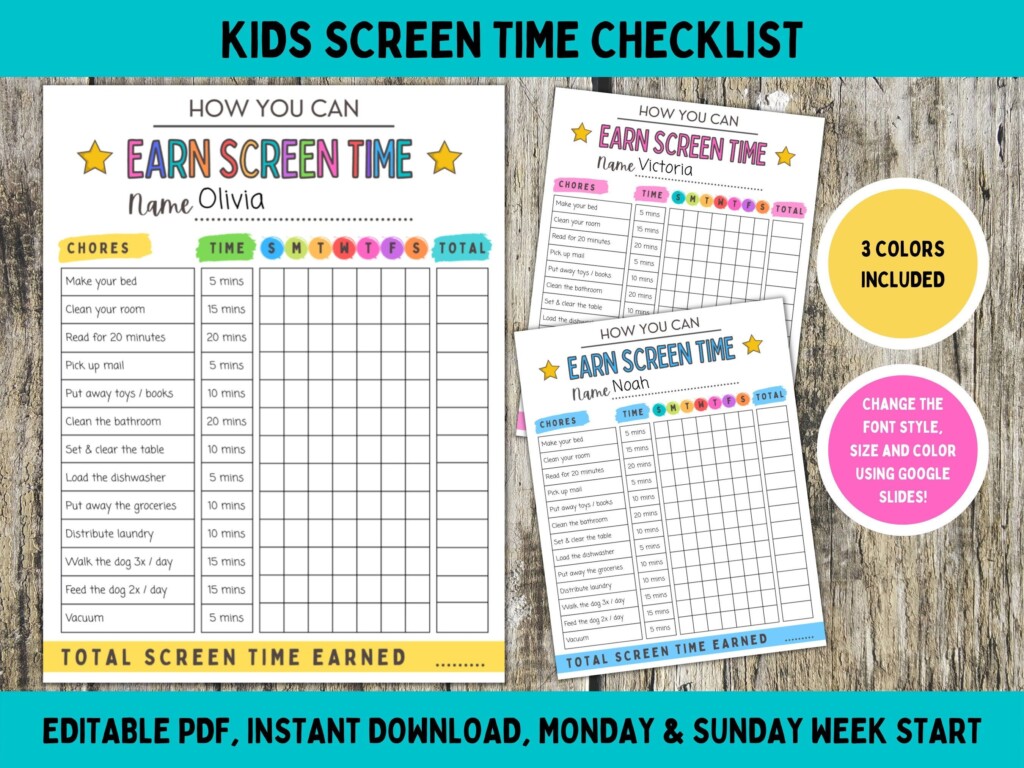 Earn Screen Time Checklist Printable Kids Screen Time Chore Etsy 