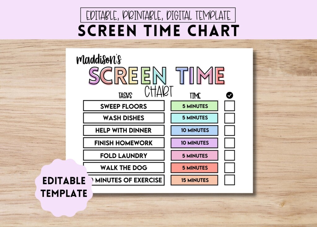 Editable Screen Time Chart Screen Time Tracker Kids Chart Chore 
