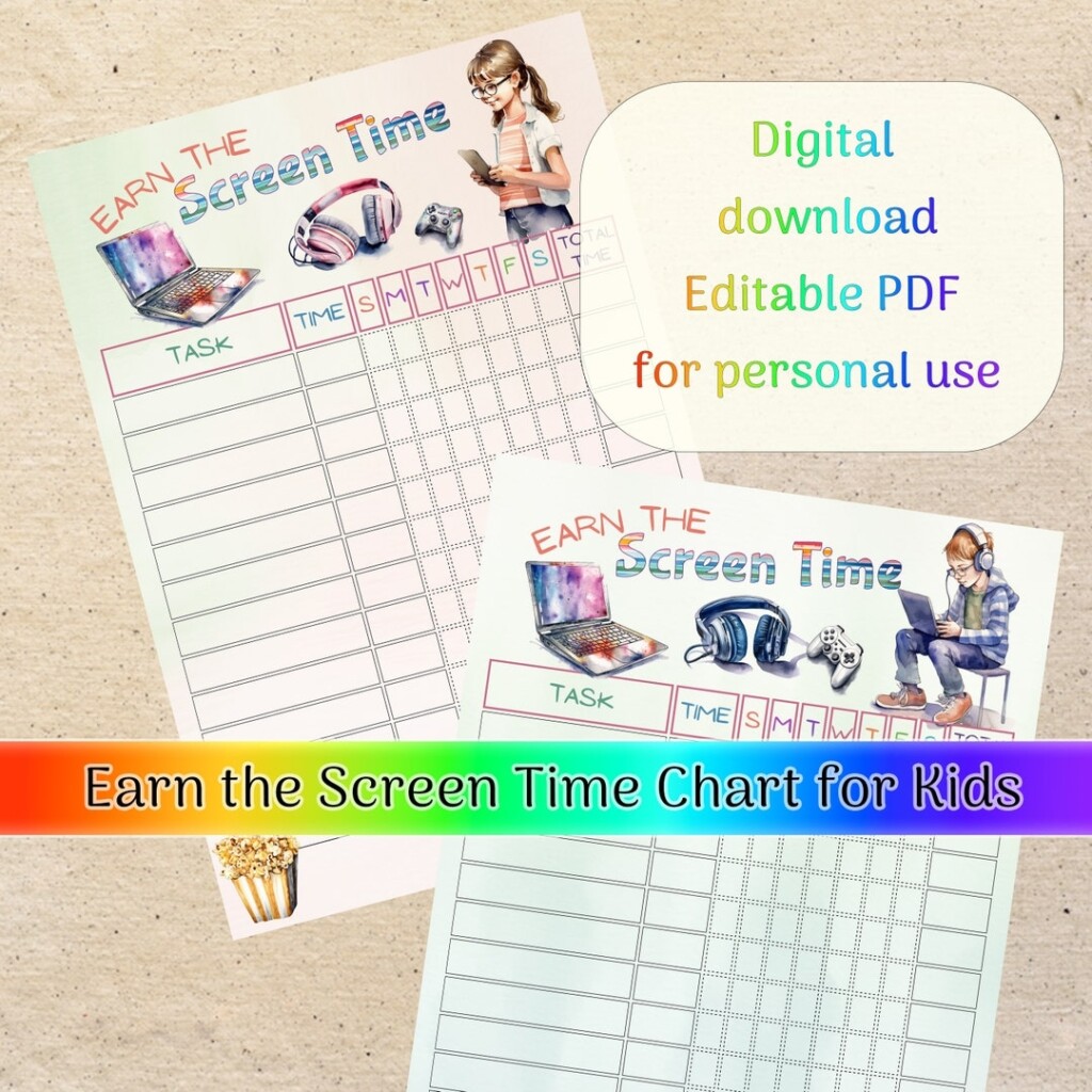 Editable Screen Time Checklist Earn Screen Time Chart Printable 