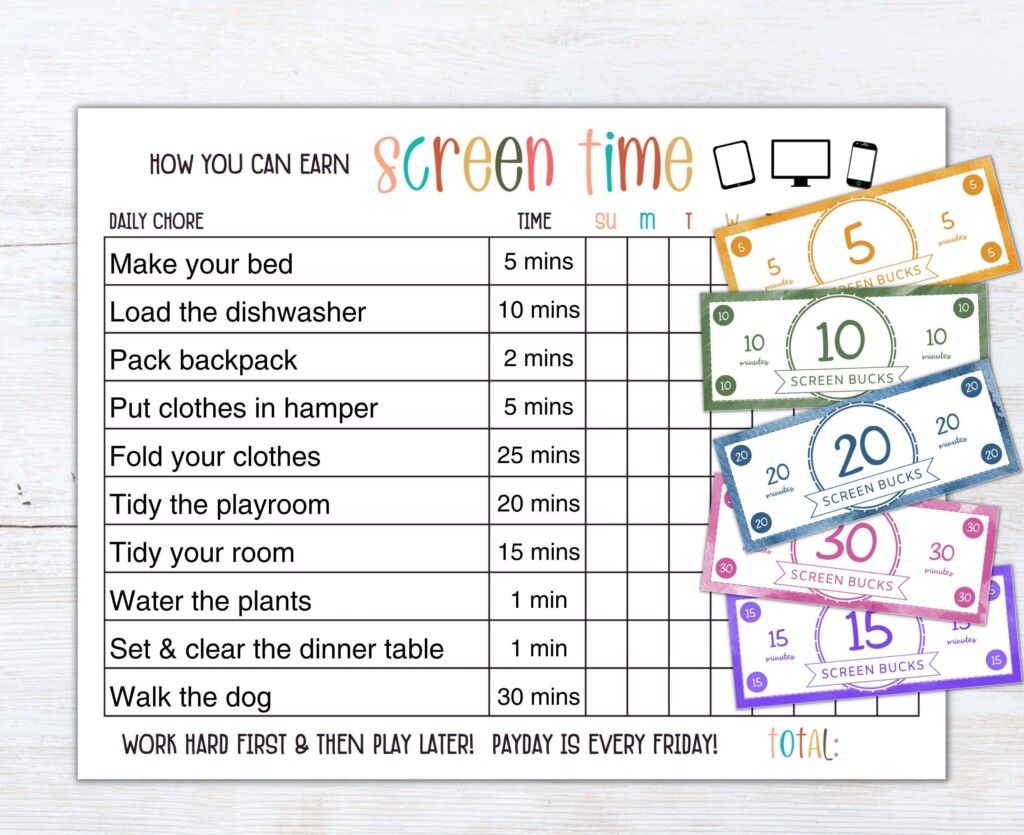Editable Screen Time Checklist How To Earn Screen Time Chart Daily 