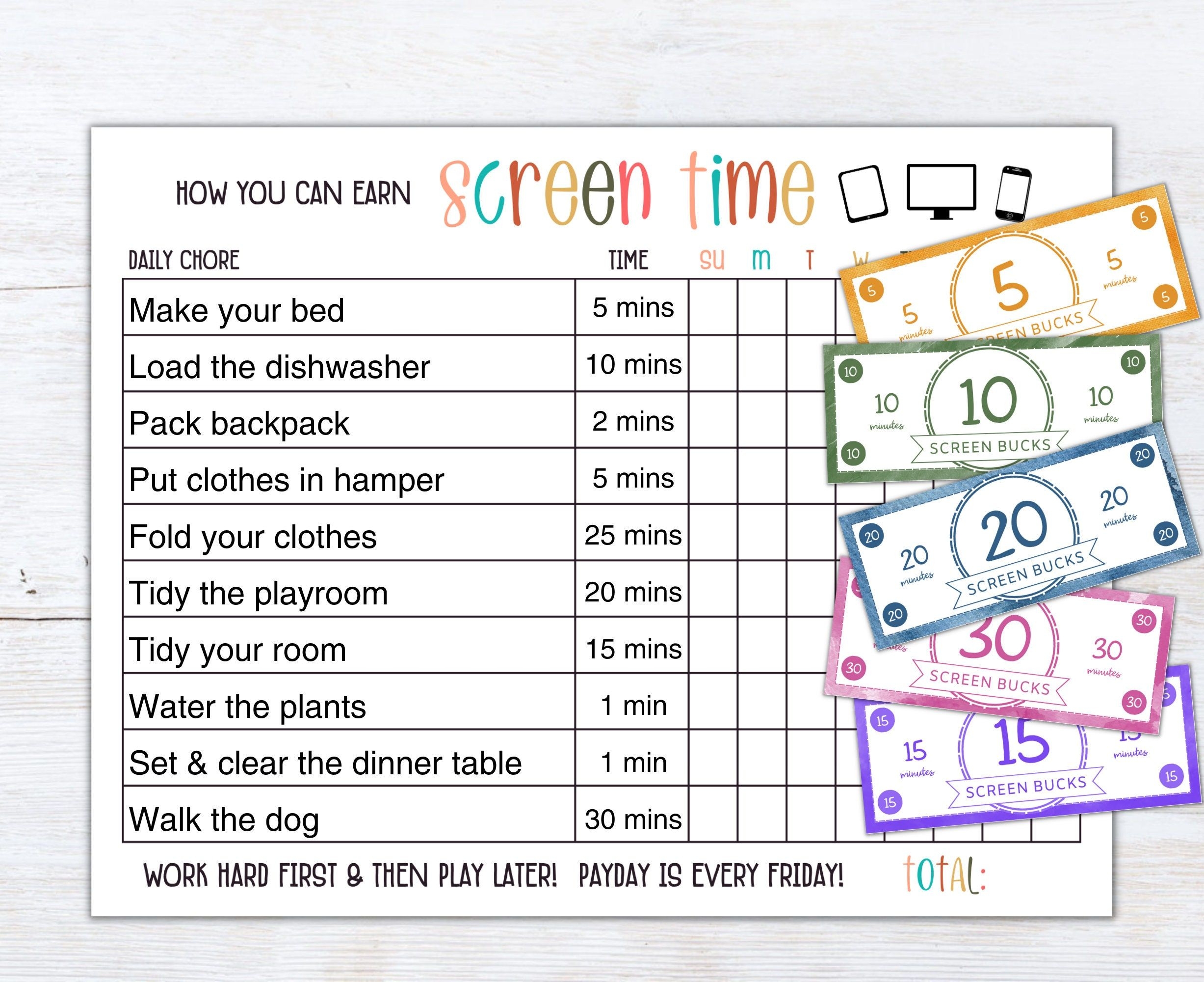 Editable Screen Time Checklist How To Earn Screen Time Chart Daily