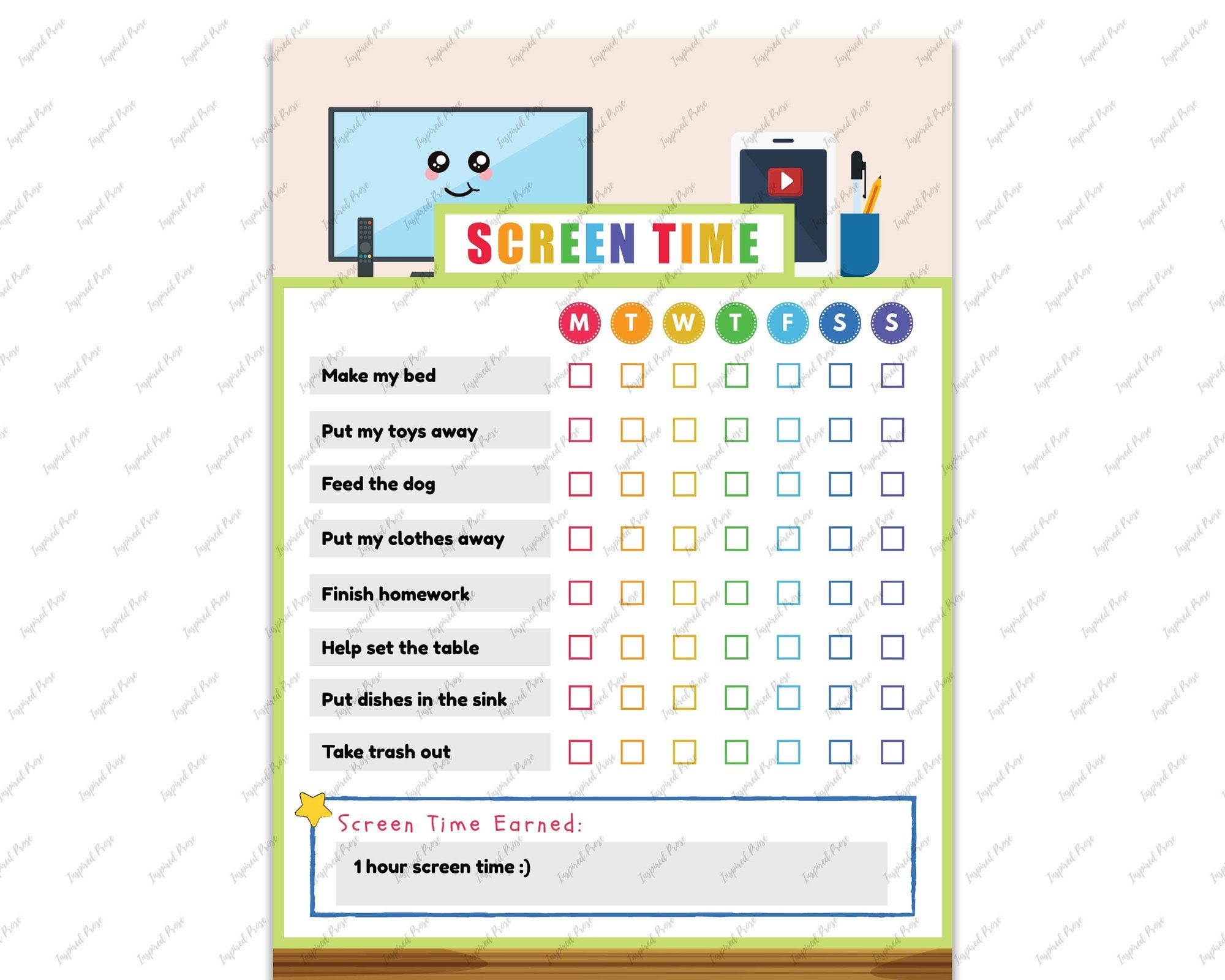 Editable Screen Time Tracker Printable Inspired Prose Screen Time