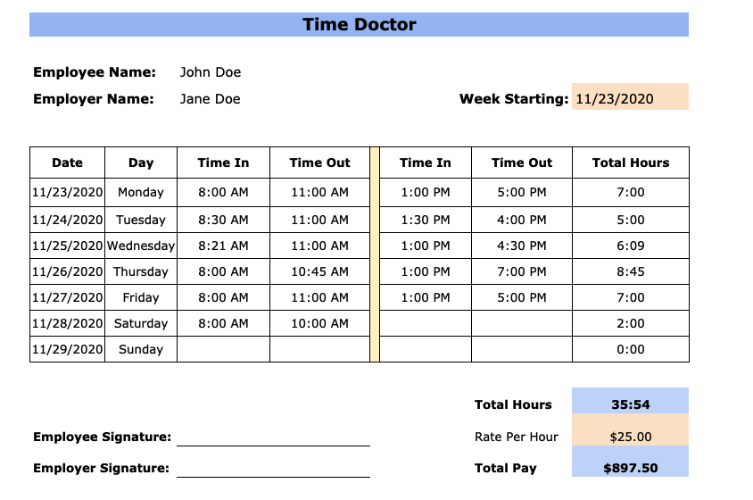 Free Billing Timesheet Templates Excel PDF Word 