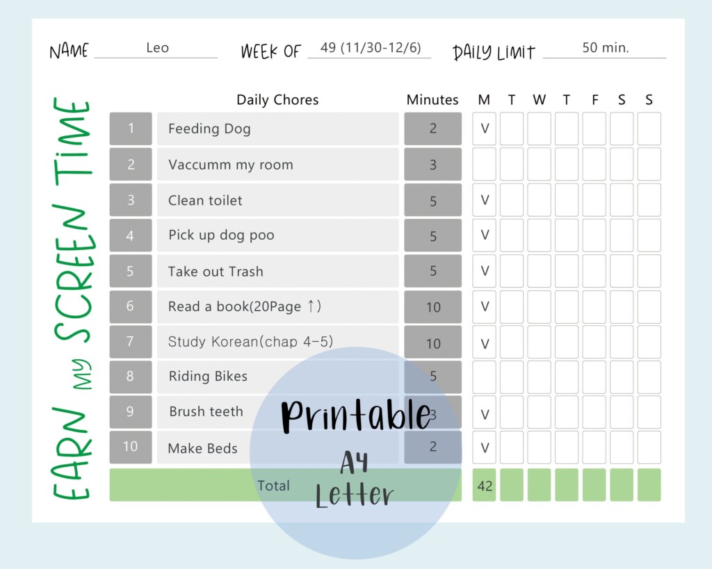 Free Printable Earning Screen Time Chart Printable Word Searches
