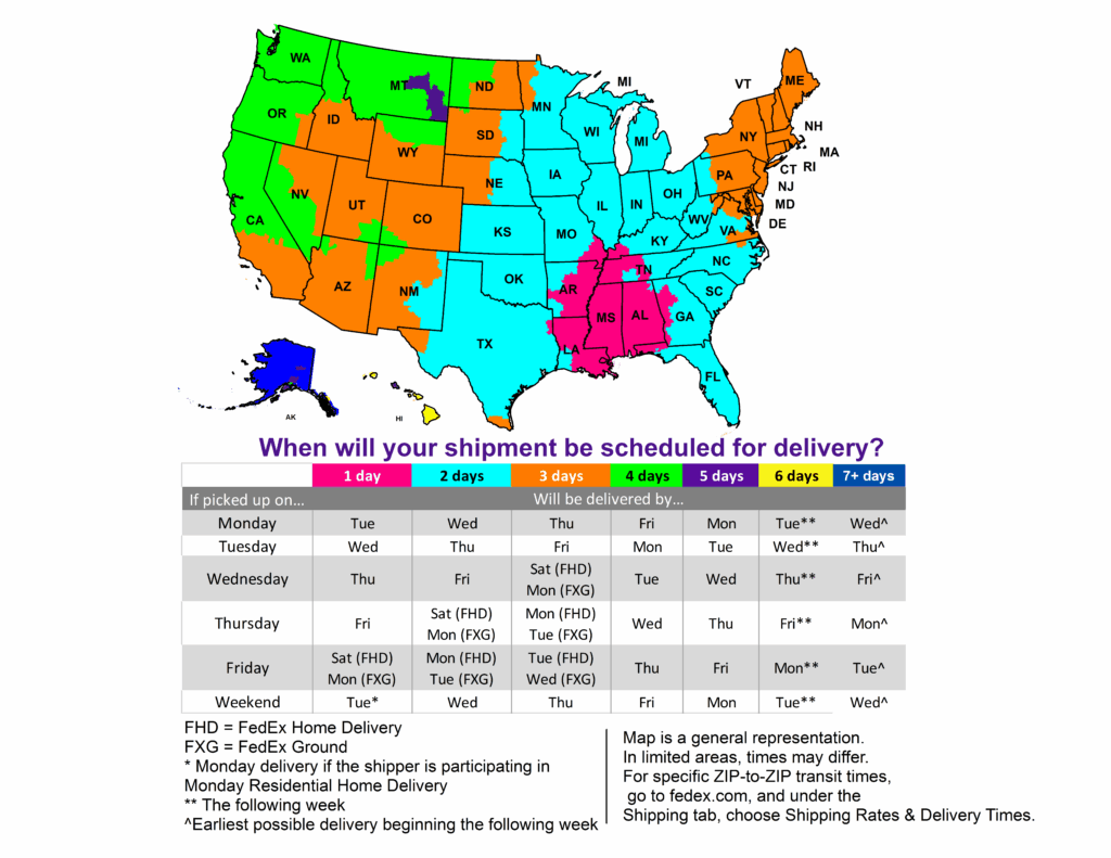 Ground Time In Transit Shipping Maps Click To Enlarge