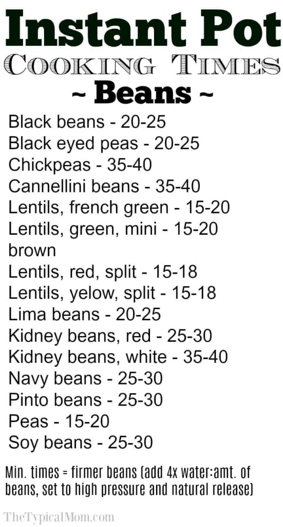 Instant Pot Cooking Times For Beans Free PDF 