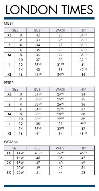 London Times Missy Petite And Plus Size Charts Via Dillards