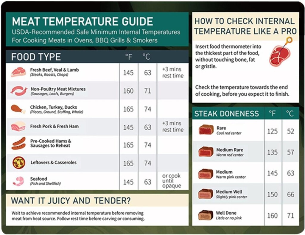 Meat Temperature Chart 0 20in Cooking Temperature Magnet Grilling 