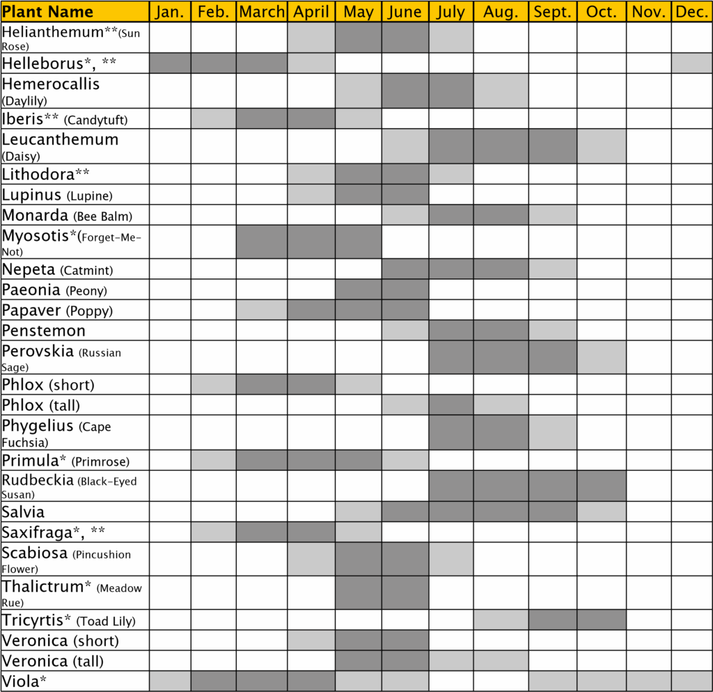 Perennial Bloom Calendar Designing For Four Seasons Of Flowers Site 