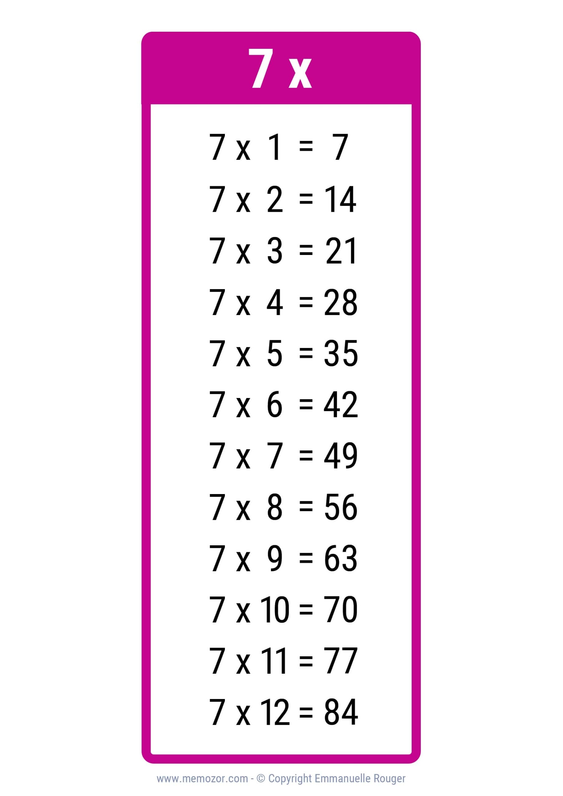 Pretty 7 Times Table Chart Print For Free many Colors Memozor