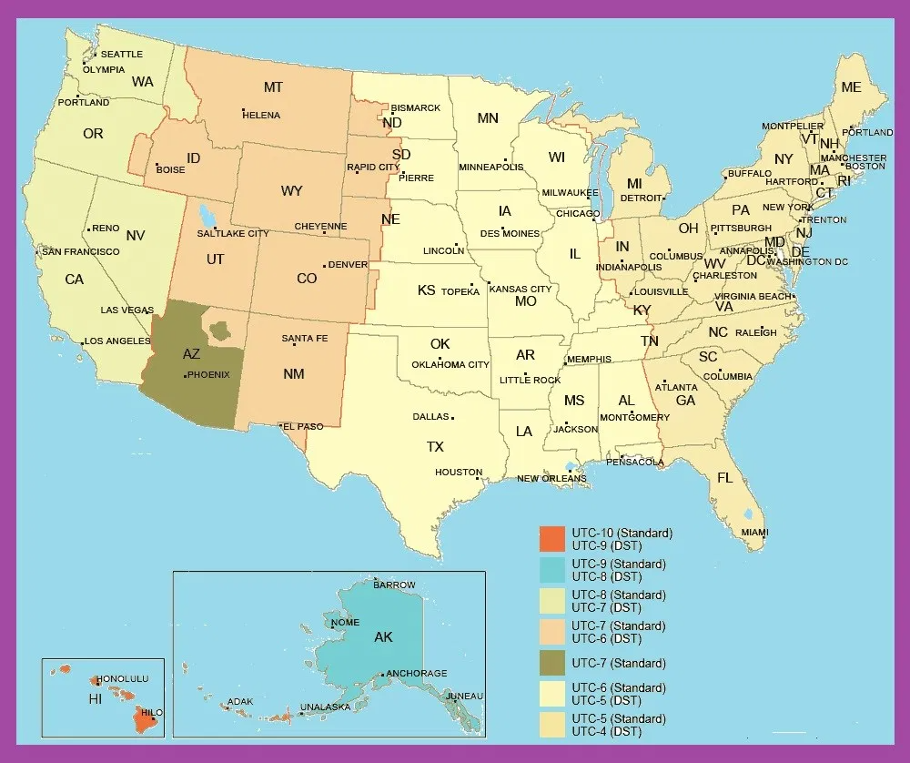 Printable Time Zone Map Of Usa