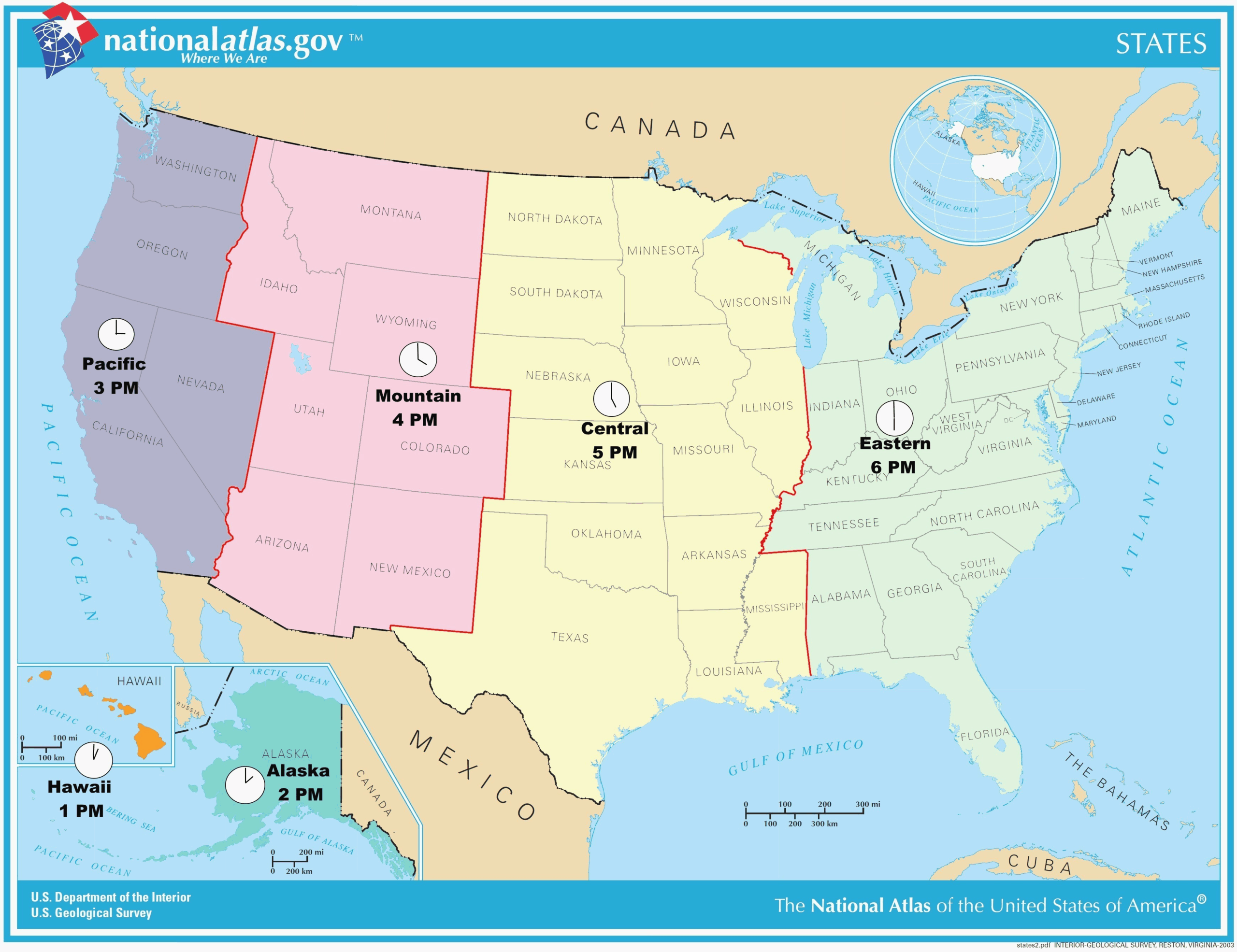Printable United States Time Zone Map Usa
