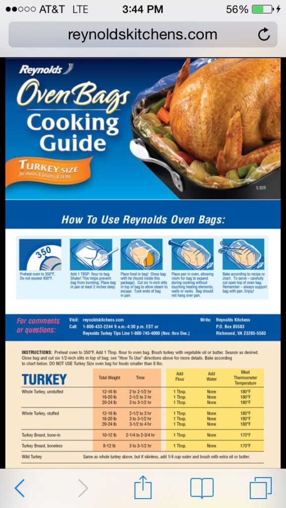 Reynolds Cooking Bag Chart Chartdevelopment