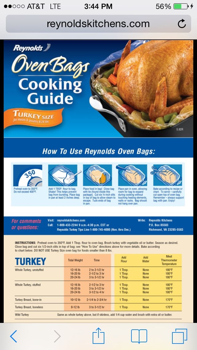 Reynolds Cooking Bag Chart Chartdevelopment