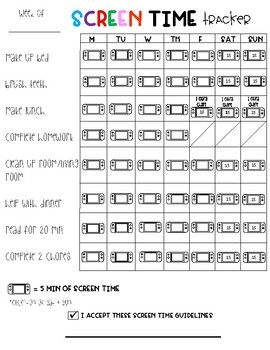 Screen Time Chart With Chore List By Reed 39 s Elementary Resources