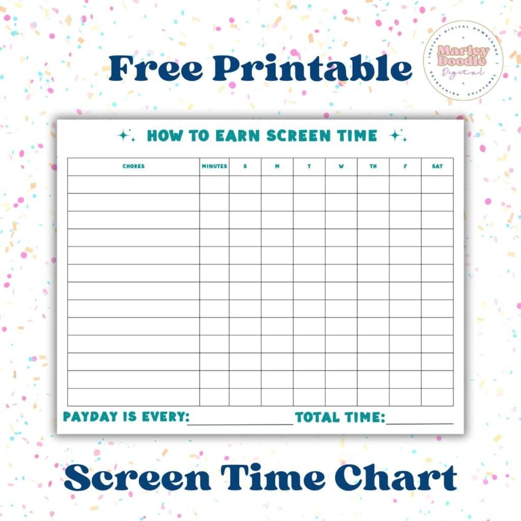 Simple Free Printable How To Earn Screen Time Chore Chart Marley 