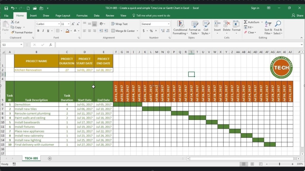 TECH 005 Create A Quick And Simple Time Line Gantt Chart In Excel 