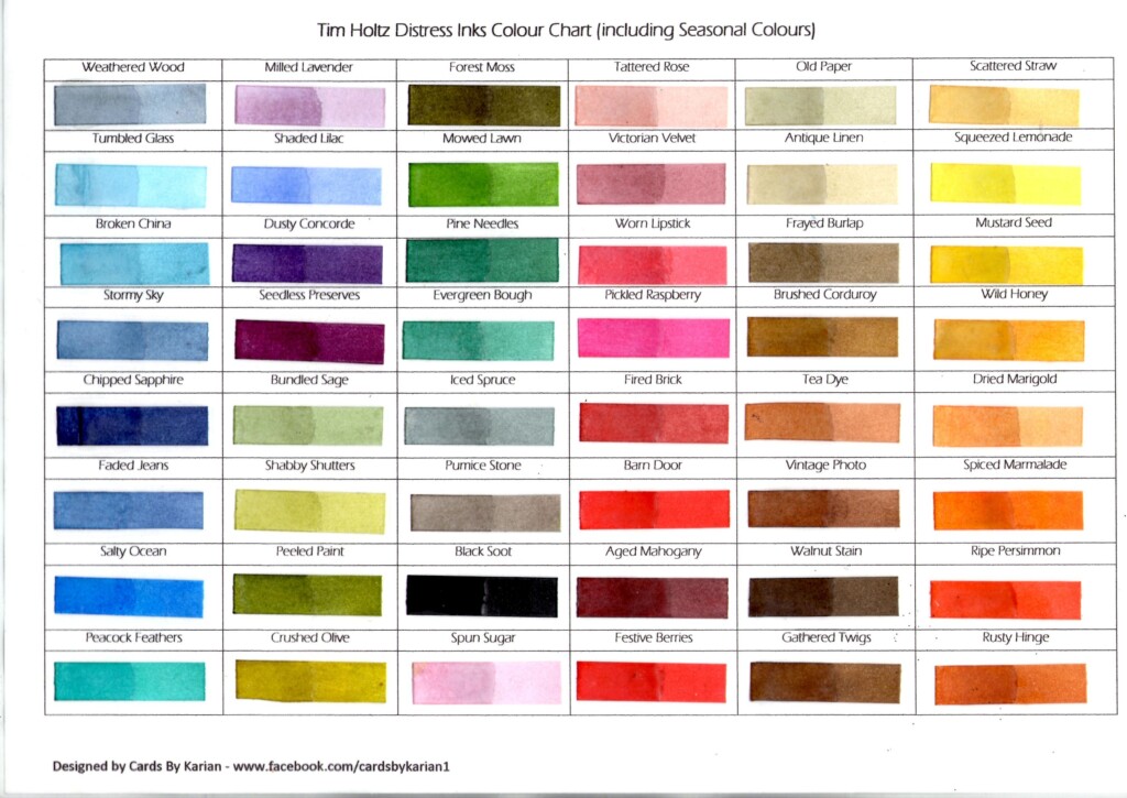 Tim Holtz Distress Inks Colour Chart Including Season Colours