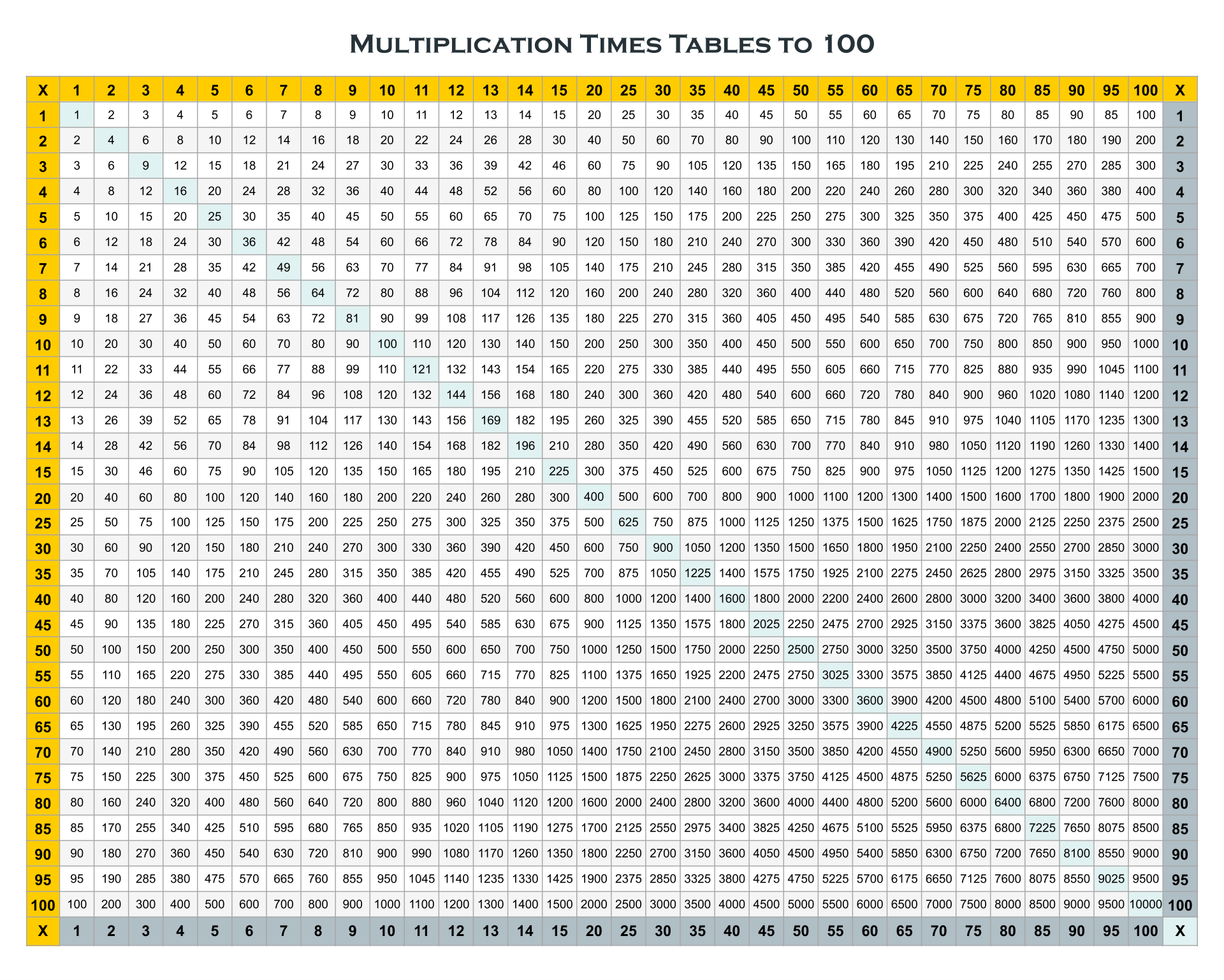 Times Table Chart 1 100